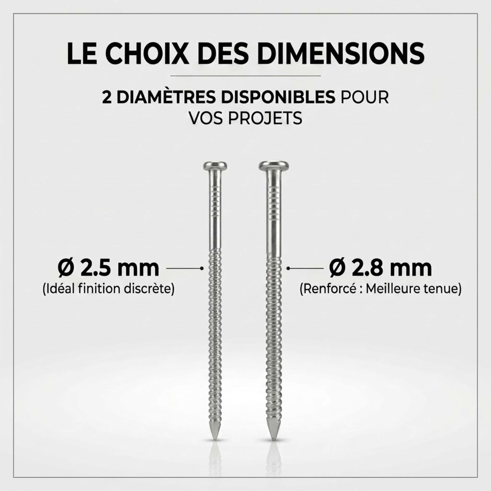 Pointes/clous annelés anti-retrait - Lot de 1kg (environ 350) - inox A4 anti-rouille - Longueur 50 mm - Diamètre 2,5 mm