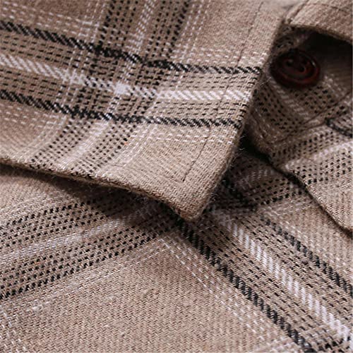 Heavkin Men's Button Down Shirt Casual Plaid Dress Shirts Long Sleeve Regular Fit Shirt For Men Khaki #TOP5