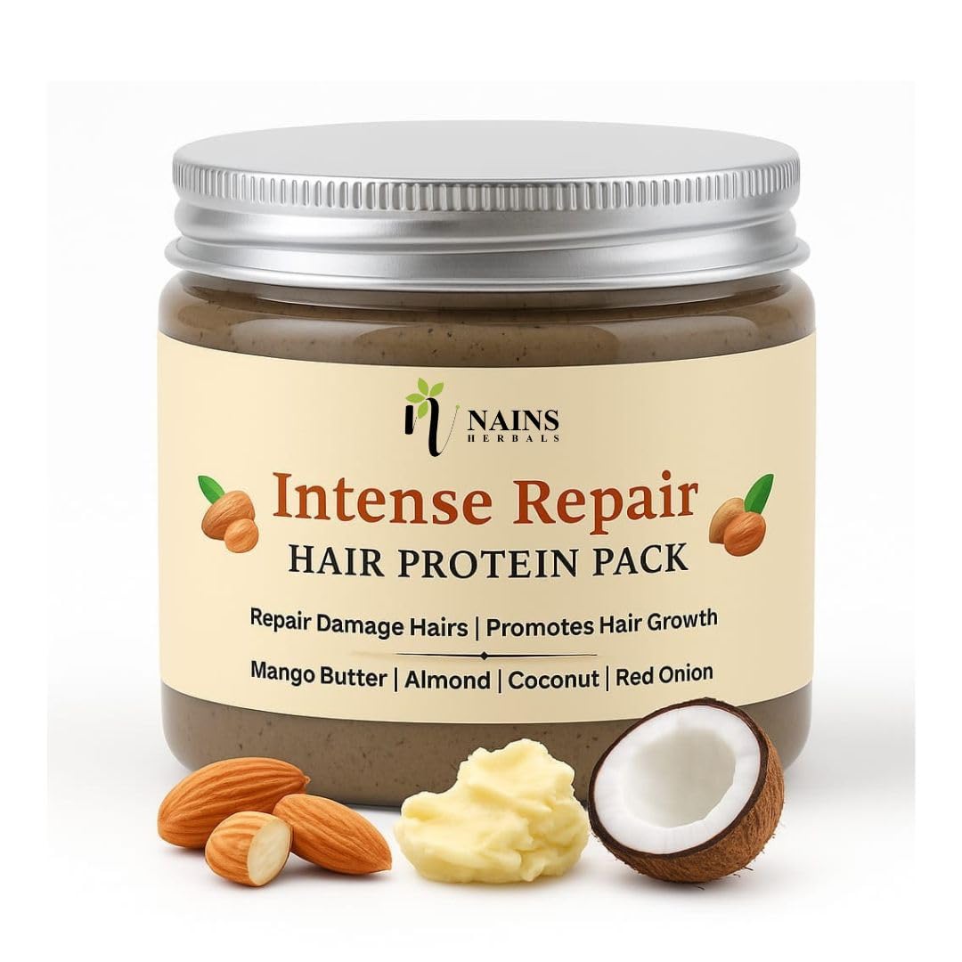 Nains Herbals Intense Repair Hair Protein Mask Pack For Hair Growth, Hairfall Control, Dry, Frizzy Damaged Hair Repair | Methi, Hibiscus, Almond, Coconut milk, Flaxseed| Men & Women | 200gm