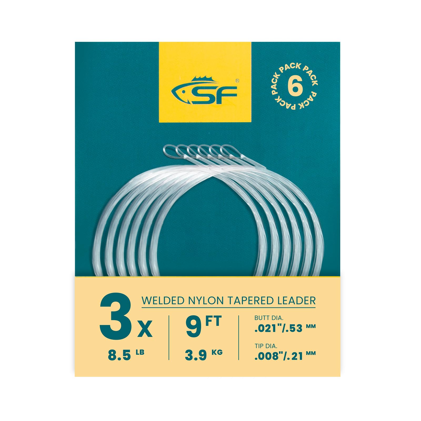 SF Welded Tapered Leader Fly Fishing with Loop Nylon 9ft Fishing Leader (6 Pack) 3X โ image 1
