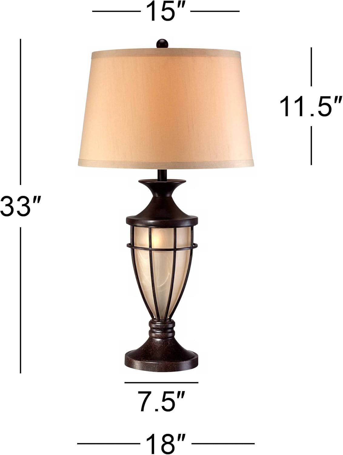 John Timberland Mission Traditional Country Cottage Core Cage 3-Way Table Lamp with Table Top Dimmer Nightstand 33" Tall Iron Champagne Glass Beige Fabric Drum Shade Living Room Bedroom House