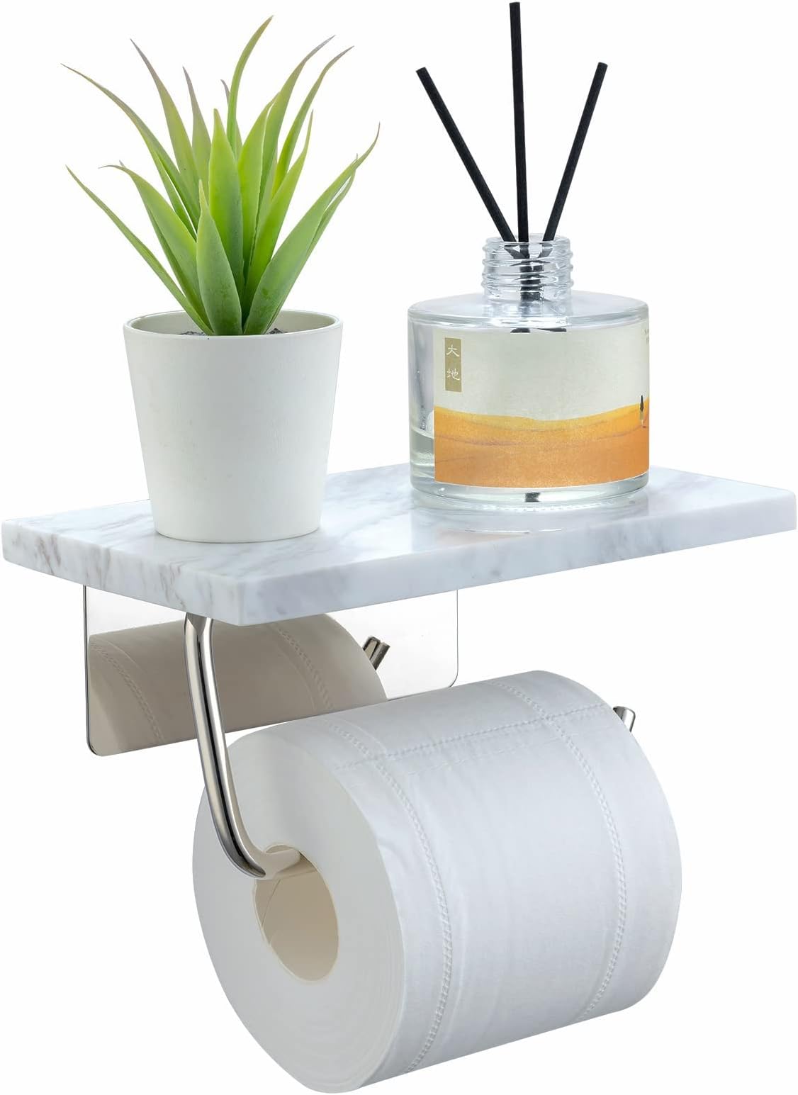 Amazon.com: Toilet Paper Holder with Natural Marble Shelf for Bathroom ...