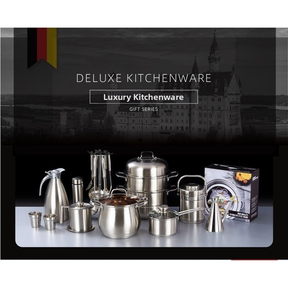 Juego de utensilios de cocina de acero inoxidable, 7 piezas con estante de almacenamiento, herramientas de cocina resistentes al calor con asas antideslizantes para freír y freír