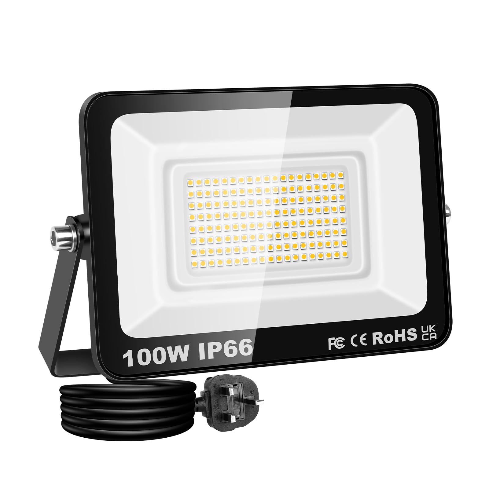 SKYWORLD 100W Hardwired+Plug LED Flood Light, IP66 Waterproof Bright White Security Lighting for Commercial/Residential Outdoor Spaces