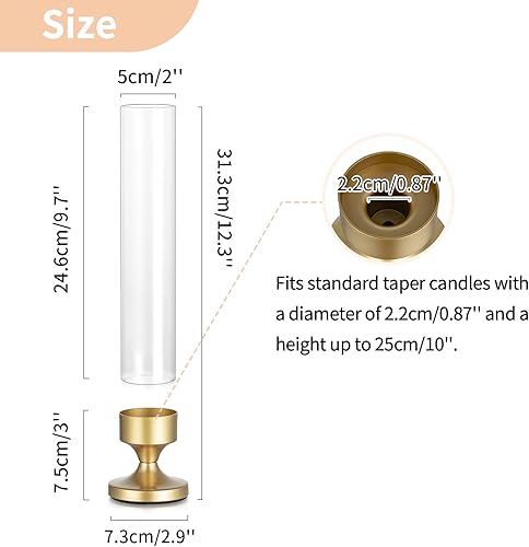 Miniatura 6 de NUPTIO - Candelabro Hurricane de vidrio: Juego de 10 portavelas de metal cónico con fundas - Candelabros de oro a granel para decoración de centro