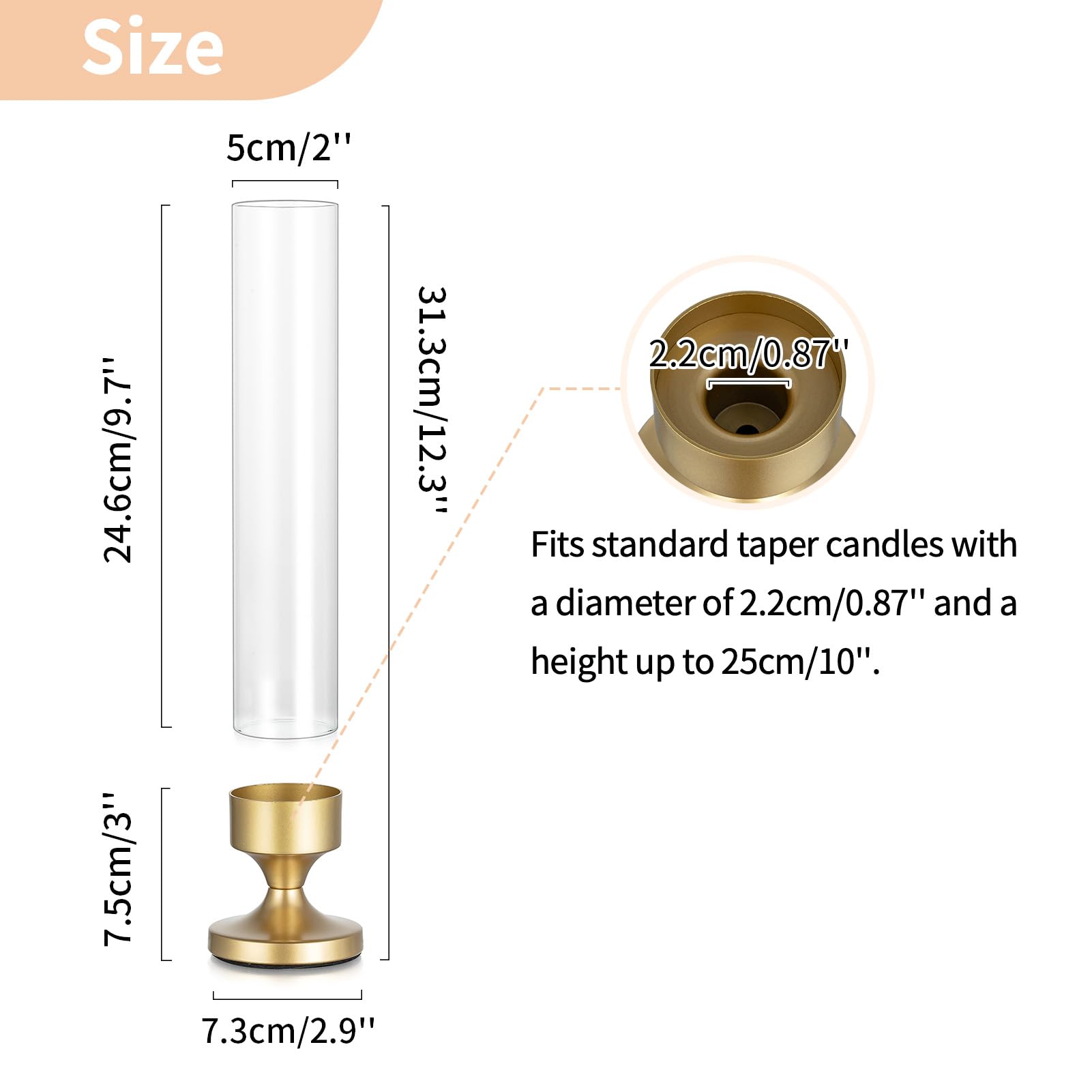NUPTIO Hurricane Candle Holders Set Of 2 – 35cm Tall Wooden Candlestick With Glass Cylinder, For Taper Candles, Wedding & Table Centerpieces