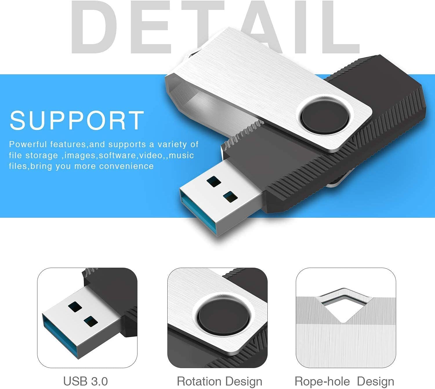 Clé USB 16 Go 3.0, Lot de 10 Vansuny Clé USB 16 Go 3.0, Pivotante Cle USB 3.0 16Go, USB 16Go Stockage Externe pour PC Ordinateurs (Noir)