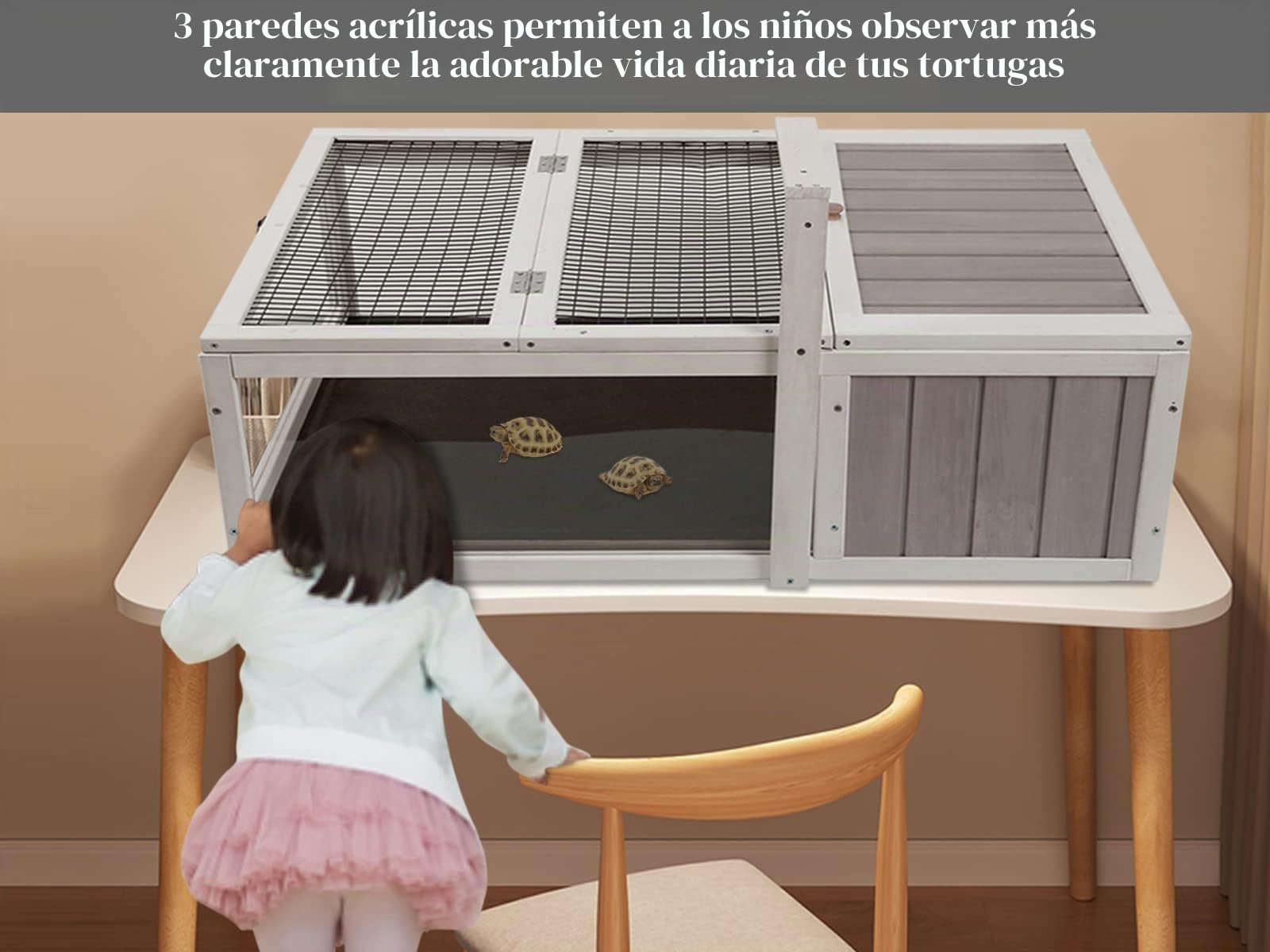 Tortuga House Hábitat Box de madera para interior y exterior, recinto para tortugas de interior para animales pequeños, jaula para reptiles de exterior gris