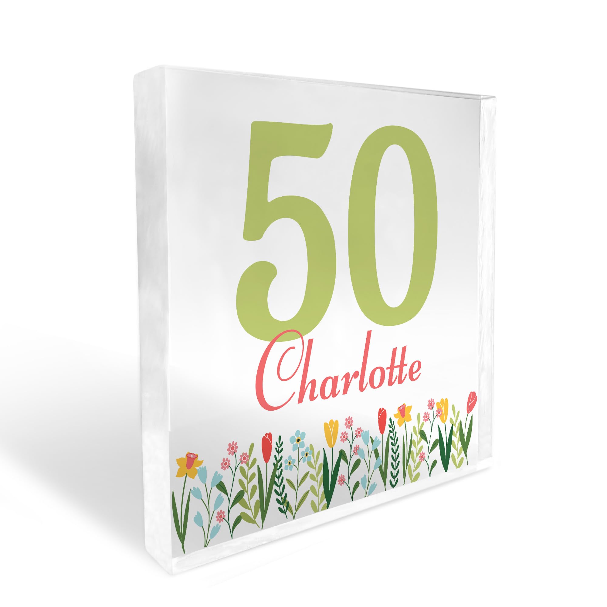 Red Ocean Novelty 50th Birthday Gift For Her Women Sister Auntie Mum Freestanding Block Personalised Gift For 50th Birthday Keepsake