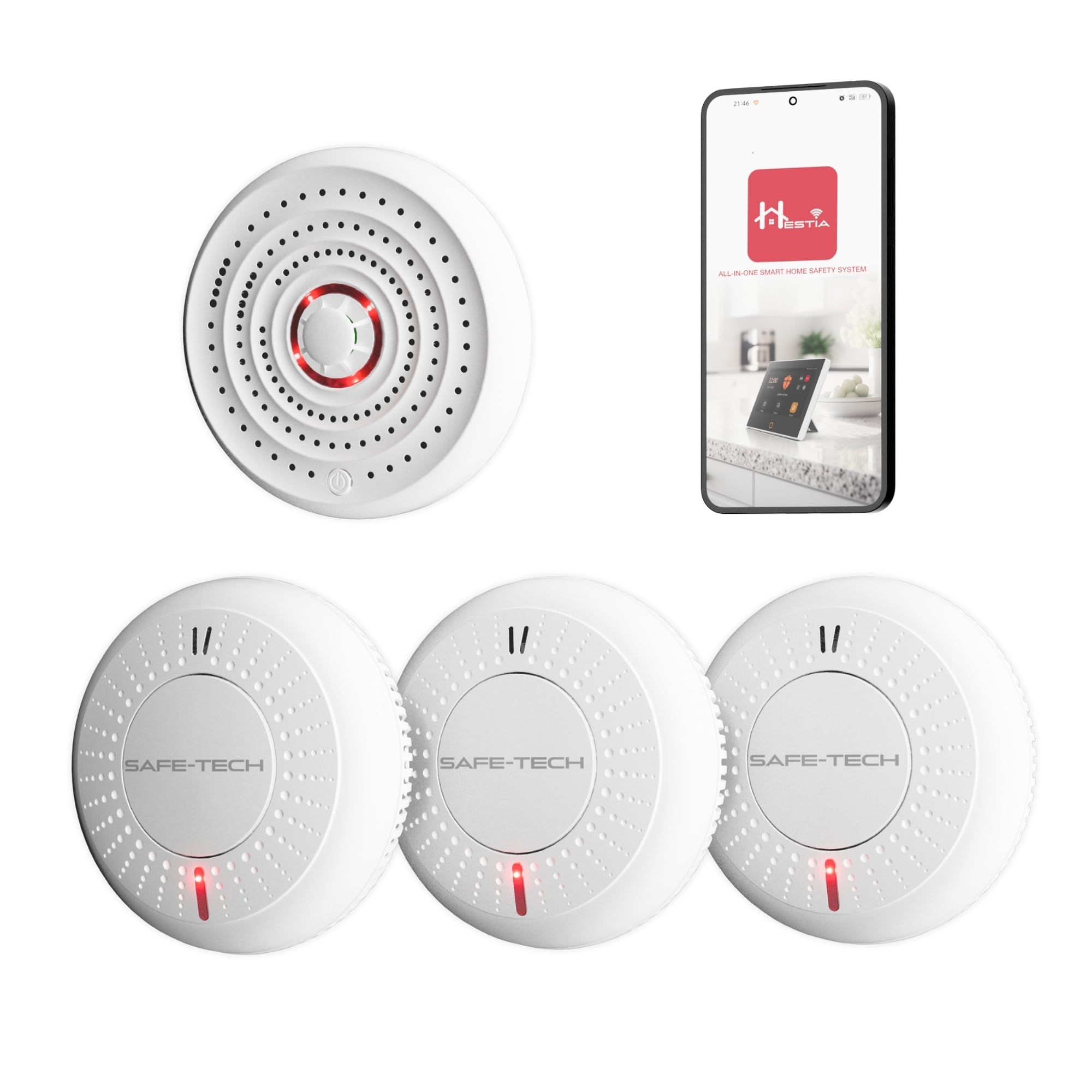 SAFE-TECH Interlinked Smoke and Heat Fire Alarm Kit | Interlinked Smoke and Heat Alarm Scotland Bundle | Approved by Electrical Wholesalers | 10-Year Lifespan Sensor Smoke Alarms | UK Tech Support
