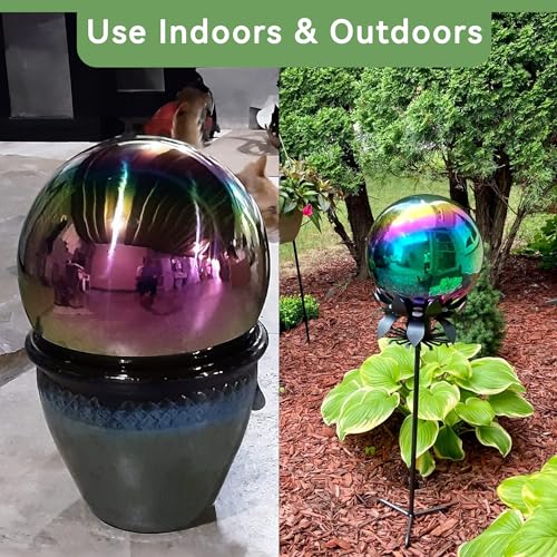 Lily's Home Gazing Globe Mirror Ball in Rainbow Stainless Steel. (8 Inch)