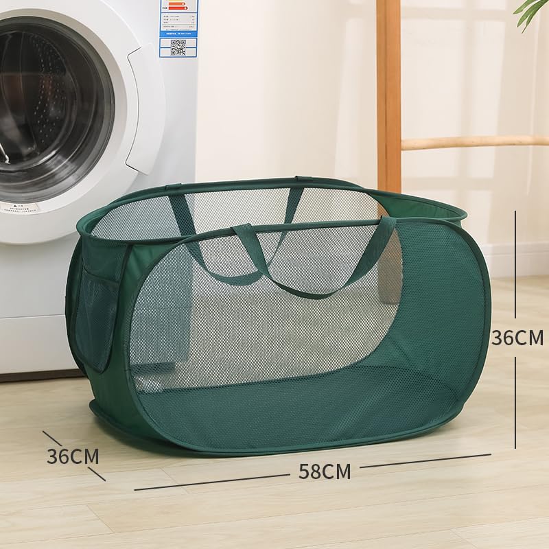 Faltbarer Wäschekorb Mesh Grau - 58x36x36 Cm Pop-Up Mit 2 Wäschesäcken