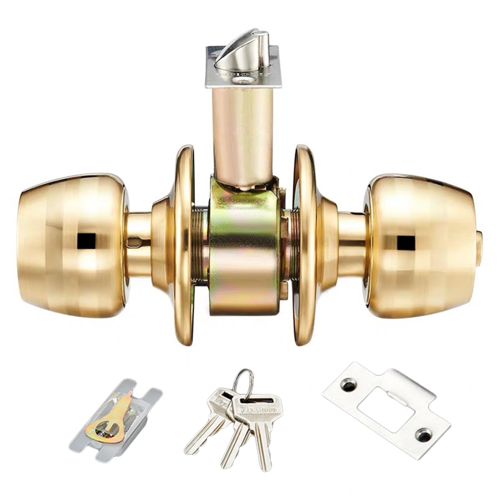 Wnxgnho Multicolor Interior Exterior Keyed Entry Door Knob Shape With Adjustable Latches & Polishes Brass Finish Front Entrance Round Doorknob