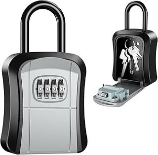 Upgraded Ankilo Key Lock Box, Wall Mounted 4-Digit Combination Lockbox with Hook and Resettable Code, Portable Key Storage Lockbox for House Key, Security Lock Box for Outside