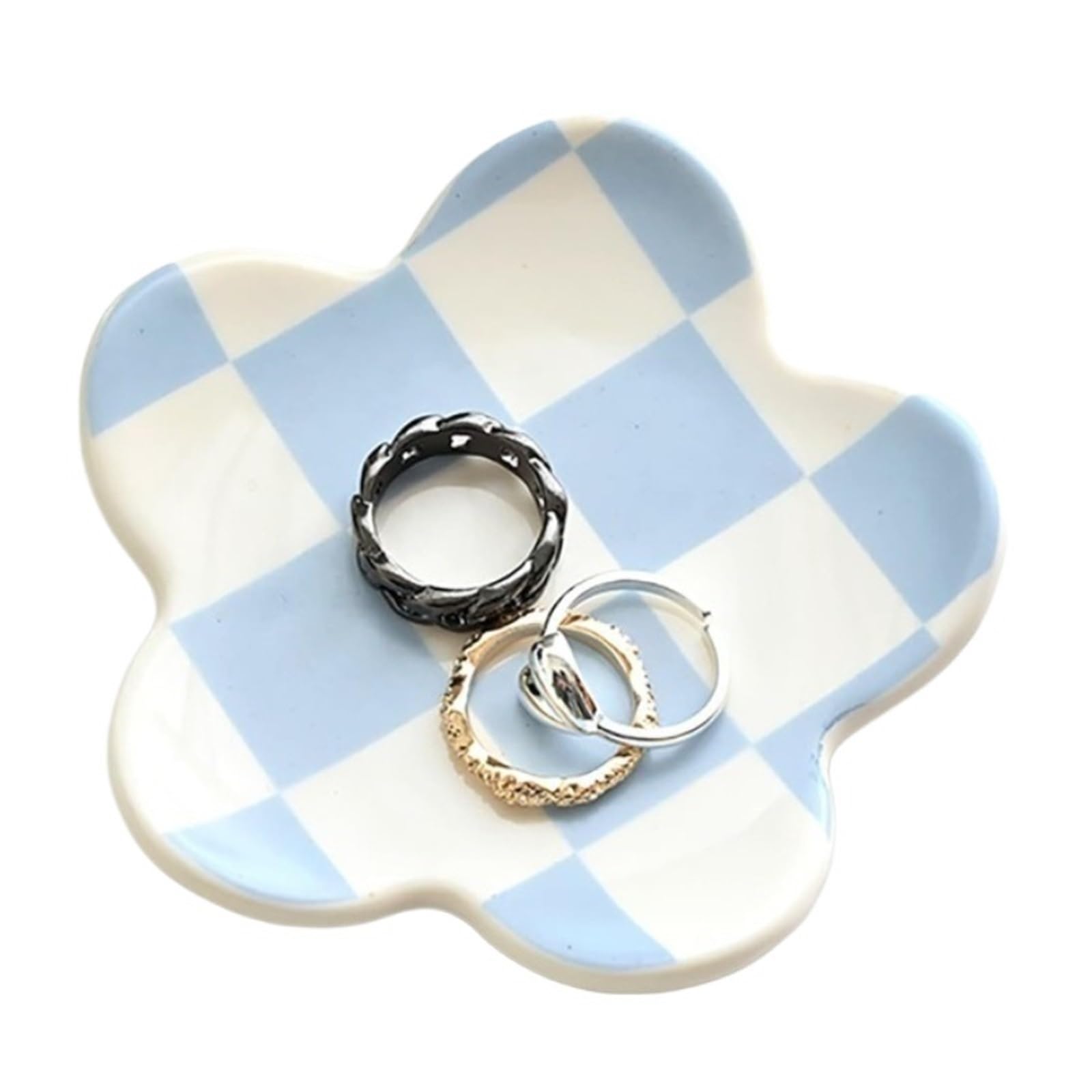 RRYPBOVG Ceramic Jewelry Dish Ceramic Petal Tray, Jewelry Plate Necklace Ring Storage Dish, Display Desktop Decor Supplies(Blue)