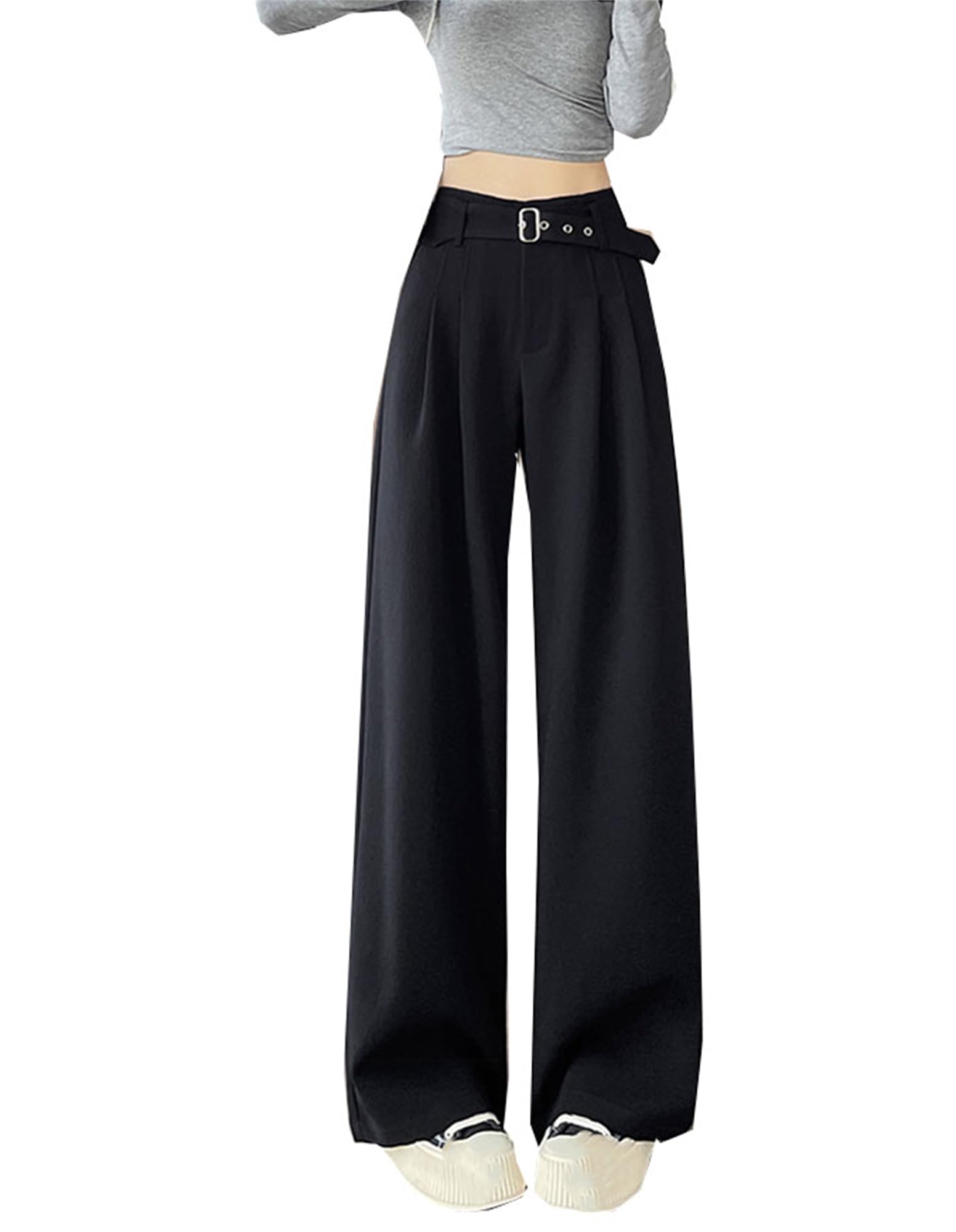 Betusline Womens Textured Dress Pants with Belt