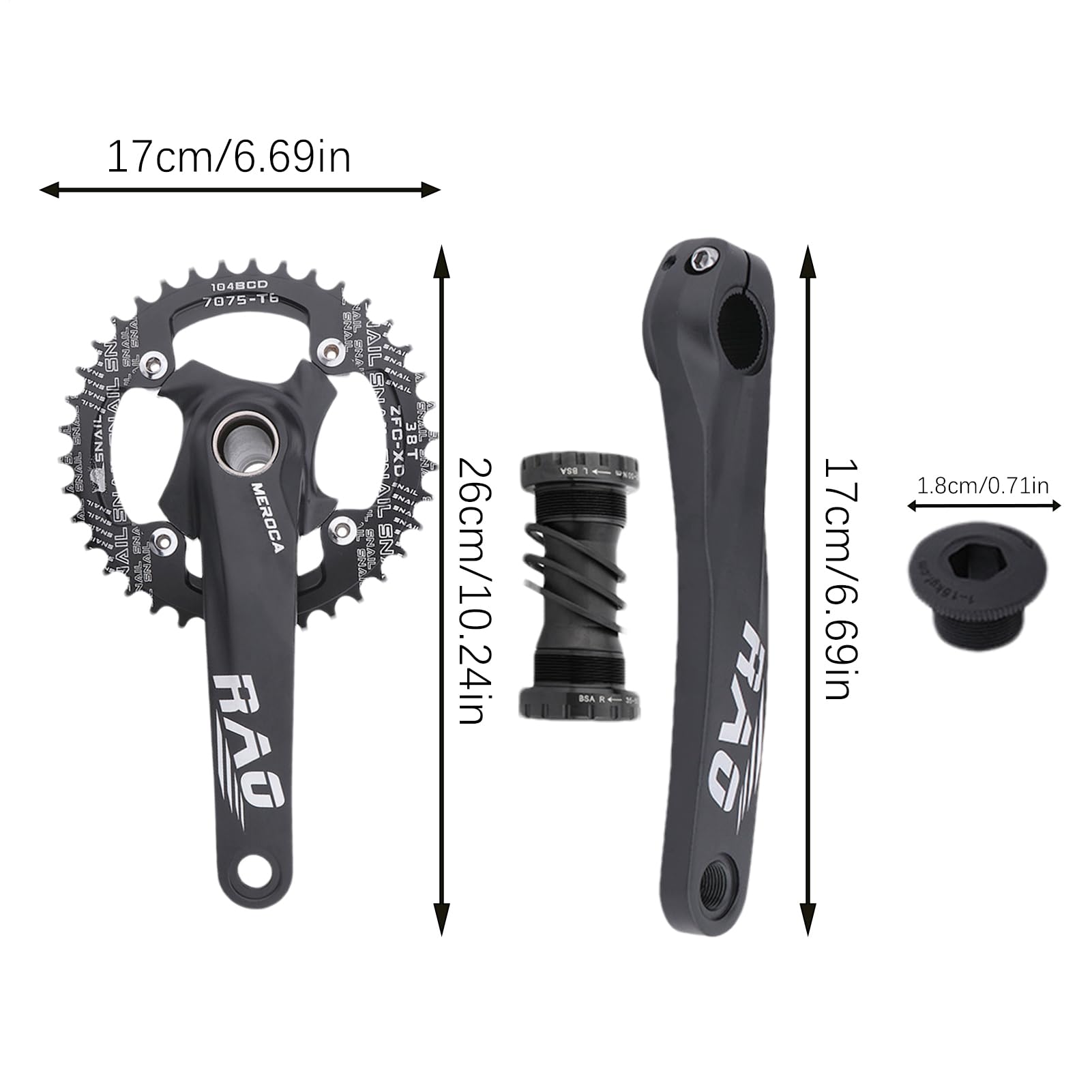 Korba do roweru górskiego, 170 mm zintegrowana korba z dr??onym zatrzaskiem, do jazdy rowerze górskim i miejskim ze stopu aluminium