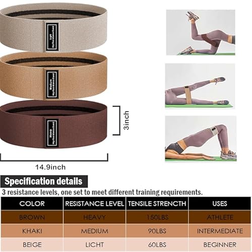 S.ROMZA Fabric Resistance Bands for Working Out Elastic Exercise Band Squats Fabric Exercise Bands for Legs and Butt Pilates,Yoga,Male and Female Fitness Resistance Bands (Beige/Khaki/Brown) - Image 3