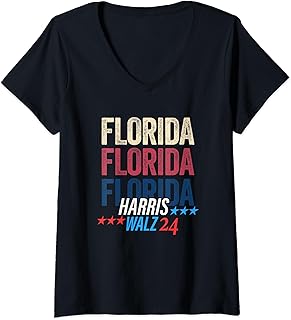 Womens Florida for Kamala Harris Tim Walz 2024 Retro V-Neck T-Shirt