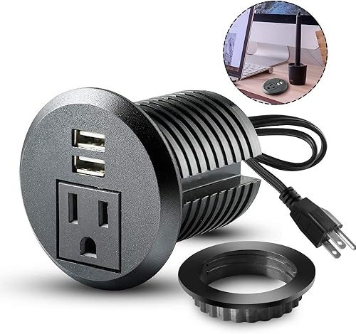 Miniatura 8 de Enchufe empotrado para conferencias con puertos USB, regleta de alimentación de mesa, estación de carga de escritorio con 2 salidas y 2 puertos USB