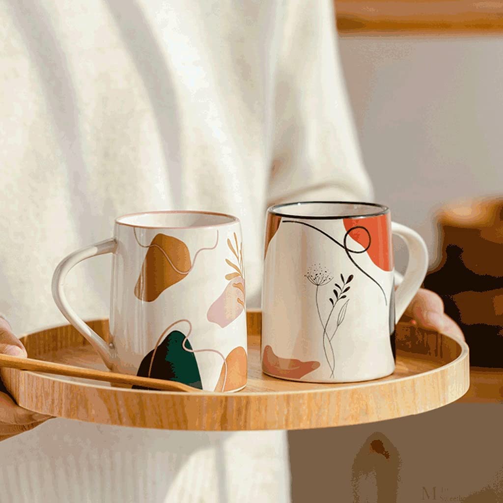 Taza de Café de Té Taza De Café Con Tapa, Tazas Creativas De Cerámica Para Bebidas Calientes Con Asa, 14,1 OZ, Taza Para Beber En El Microondas para té de la tarde(B)