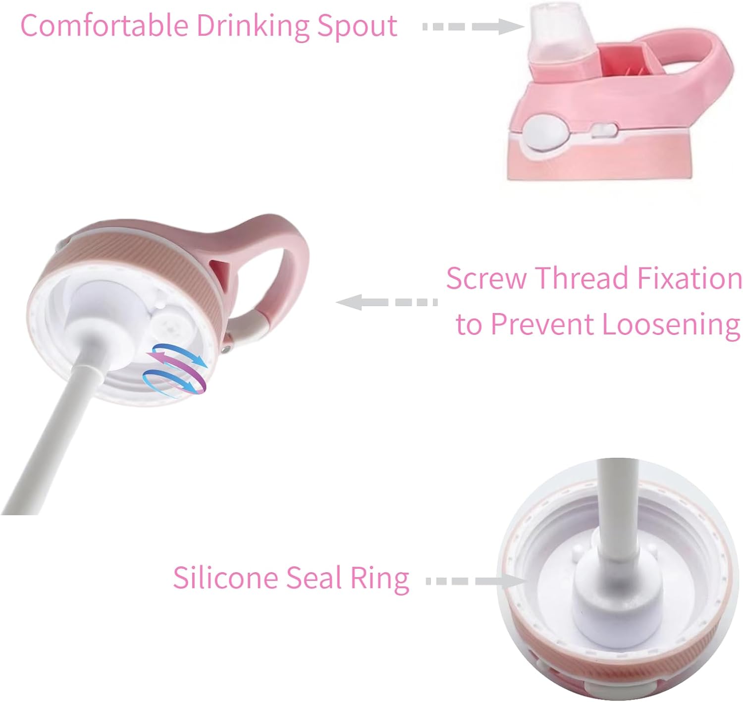 25oz Pink Water Bottle with Clip Handle and Locking Lid, Reusable Travel Tritan Water Bottle with Straw and Sports Plastic Water Bottle - Pink - Image 4