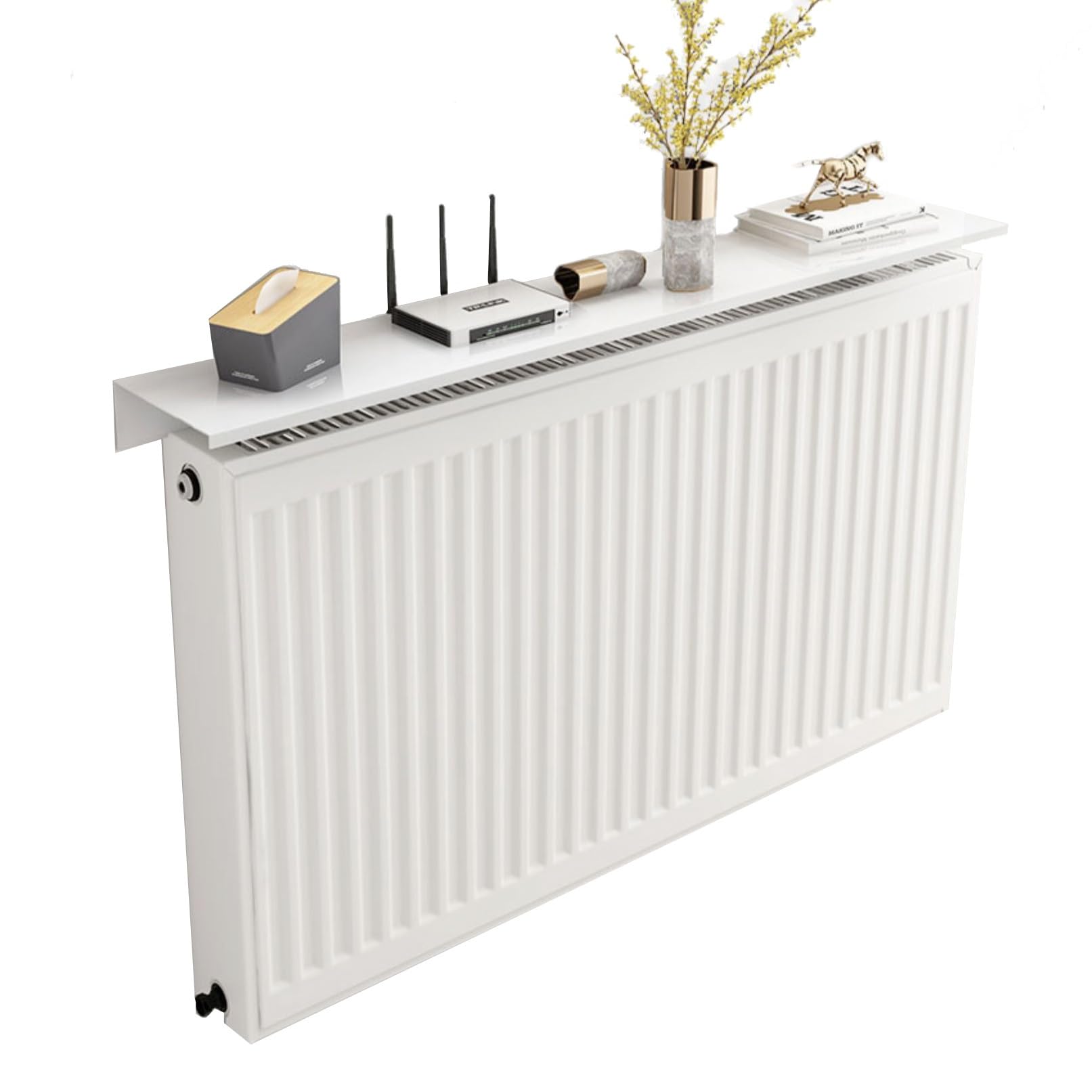 Cache Radiateur Blanc MDF 152x92x19cm - Grille Protection Enfants - Design Moderne Avec Tablette