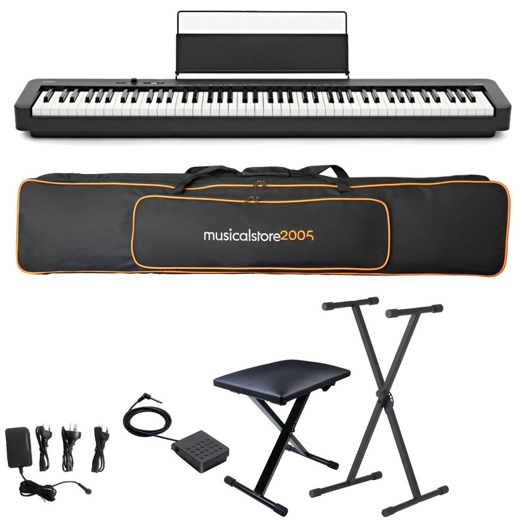 Set Scolastico per Casio CDP-S110 Nero Piano Digitale 88 Tasti Pesati - Completo di Borsa Imbottita a Tracolla MusicalStore2005, Stand a X, Panchetta Regolabile, Alimentatore e Pedale