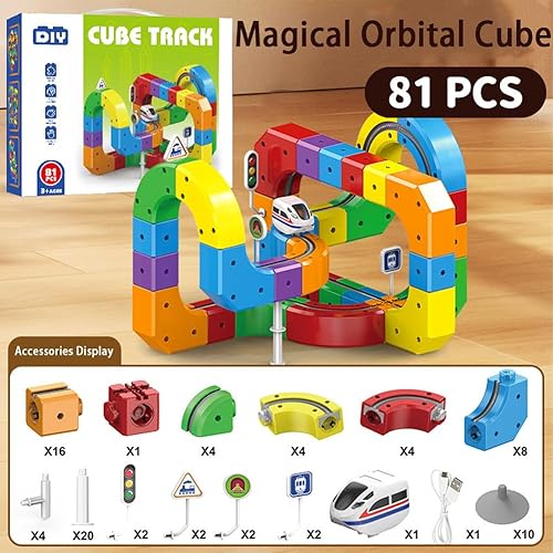 Miniatura 2 de Track Fusion Train Set - Tren de cubo mágico de pista infinita 3D, juguete de construcción flexible que desafía la gravedad para niños y niñas de 3