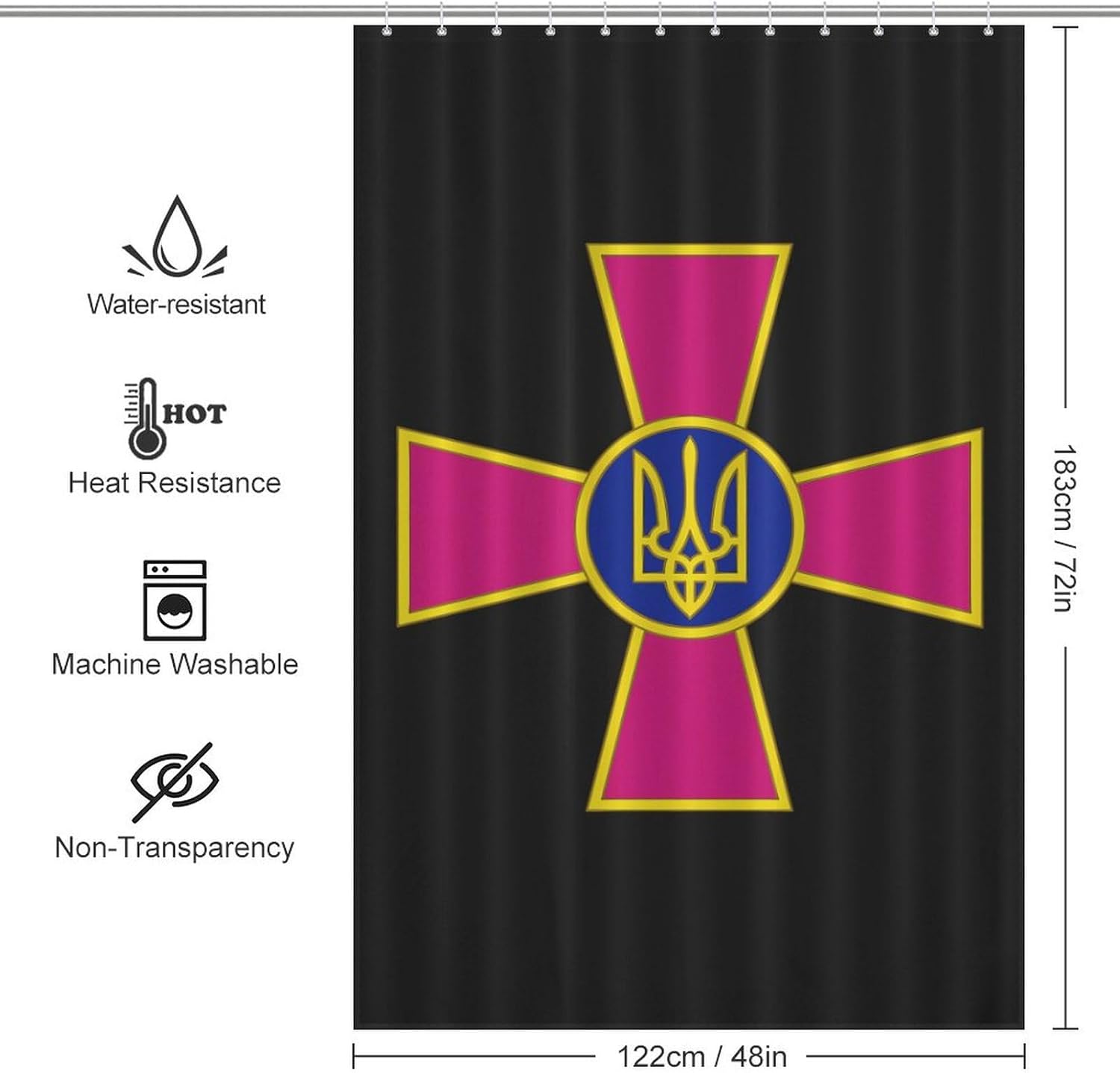 Ukrainian Coat of Arms Funny Shower Curtains Washable Bath Curtain Liner with Hooks for Bathroom Bath Tubs 48x72Inch（122x183cm）