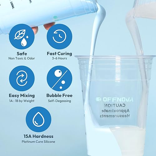 Miniatura 2 de OFFNOVA Kit de fabricación de moldes de silicona de 70 onzas, goma 15A, relación de mezcla 11, curado rápido para resina, fundición, vela, jabón,