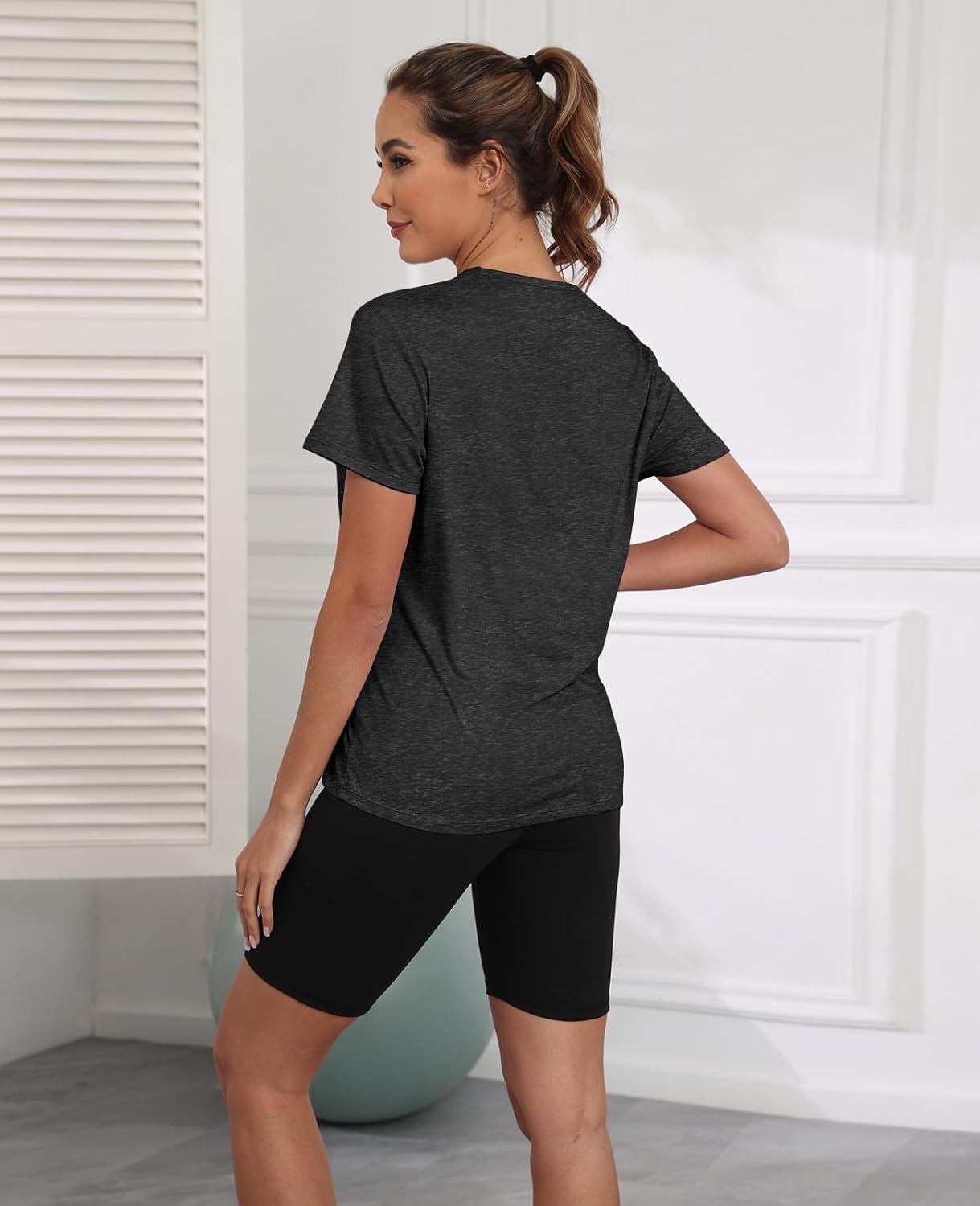 V Neck Workout Tops for Women UPF 50+ Breathable Loose Fit Short Sleeve Tee Shirt Yoga Gym Basic T Shirts - Image 5