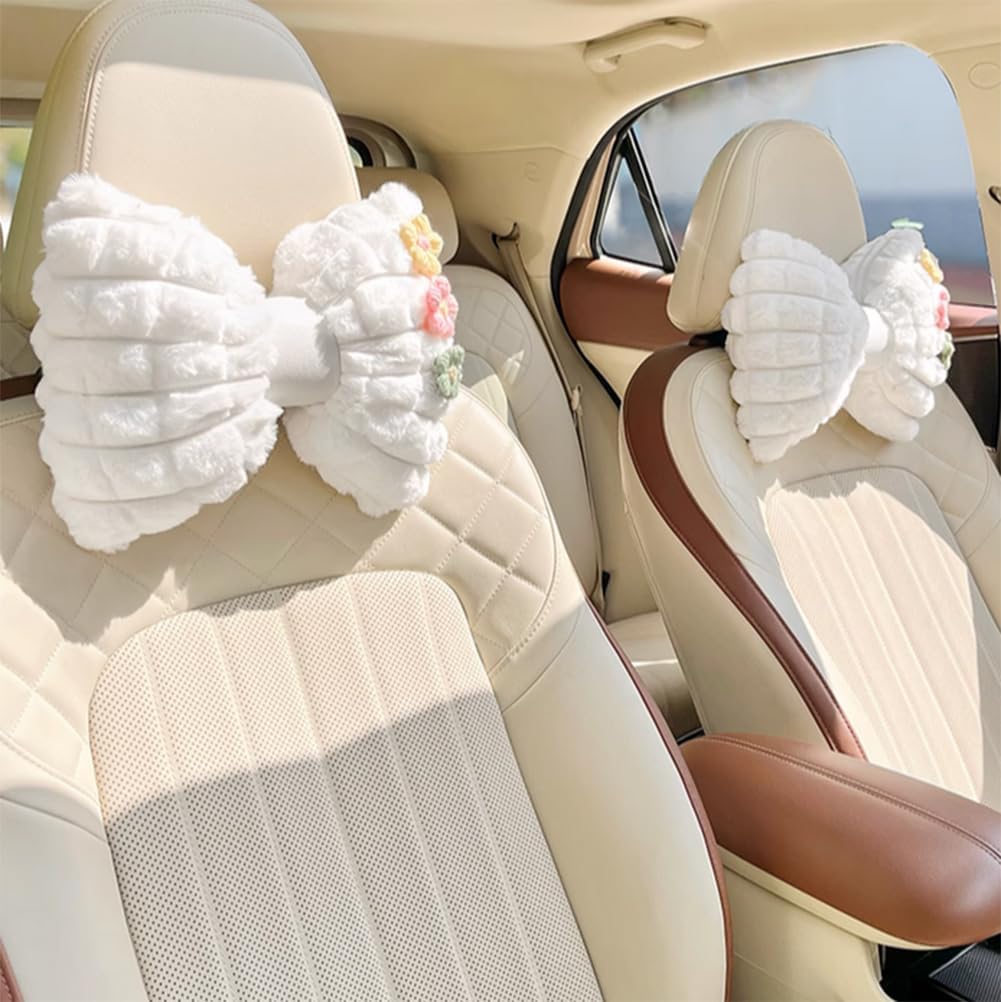 Soft Bowknot Car Neck Pillow Plush Car Headrest Pillow Waist Cushion Stylish Bow Tie Lumbar Pillow Sofa Throw Pillows (Black, Waist Pillow: 39×30cm/15.35"×11.8")