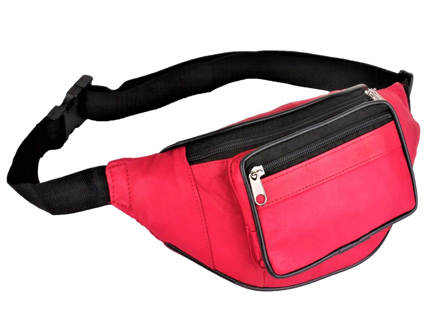Leather Pink Women Waist Bag Fanny Bag Travel Pouch Passport Holder(11700_hotpink)-image-3