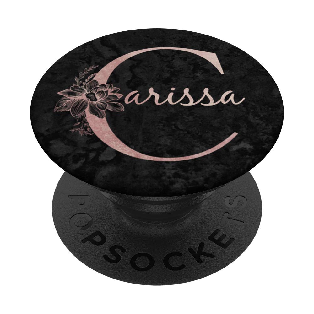 Carissa Name Personalized Pink Rose on Black Design PopSockets Swappable PopGrip