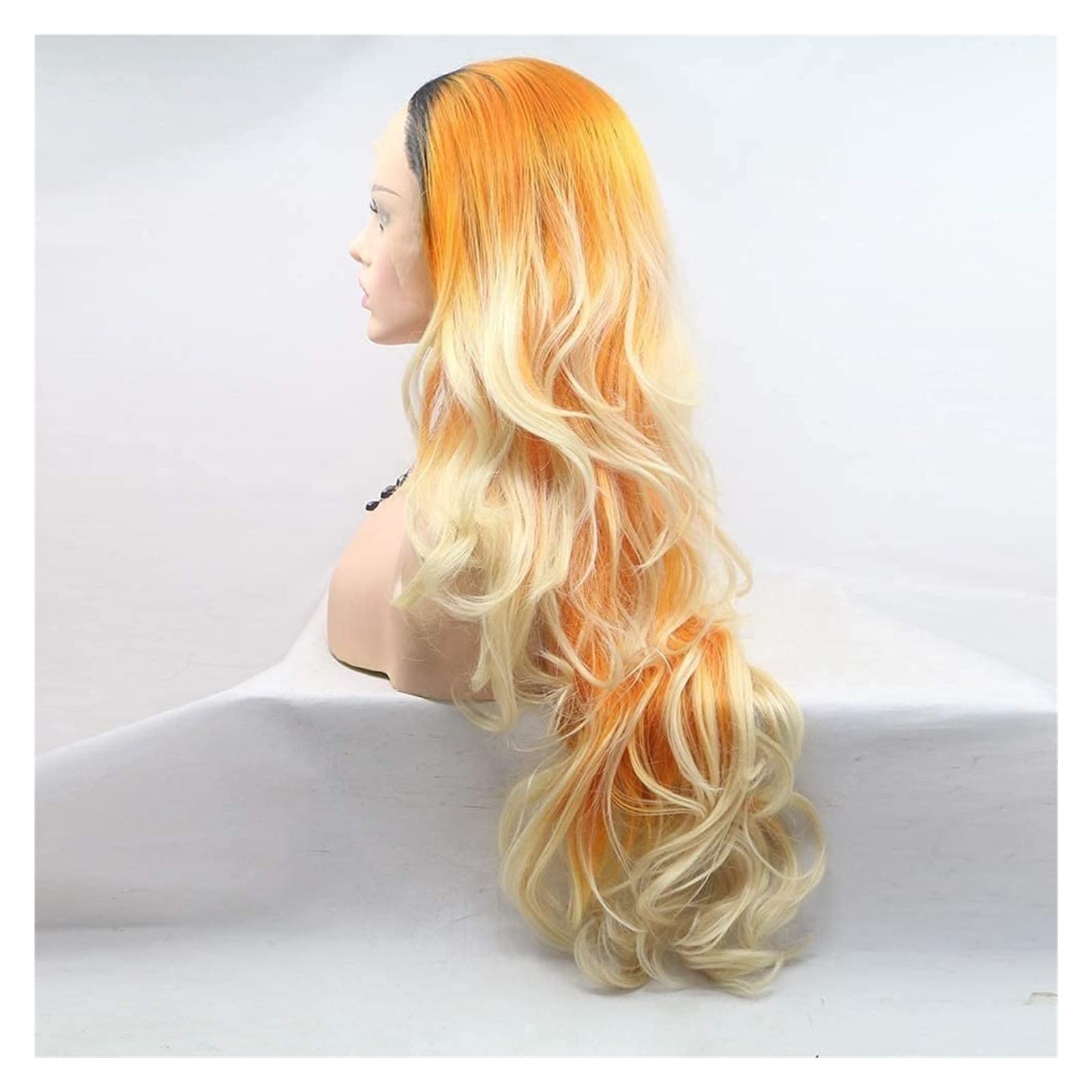 Perücke Damen Persönlichkeit Synthetische Langer Teil Wellige Perücke Ombre Orange Blonde Lockige Perücke Multi Bunte Perücken Perücke für Tägliche Party Cosplay