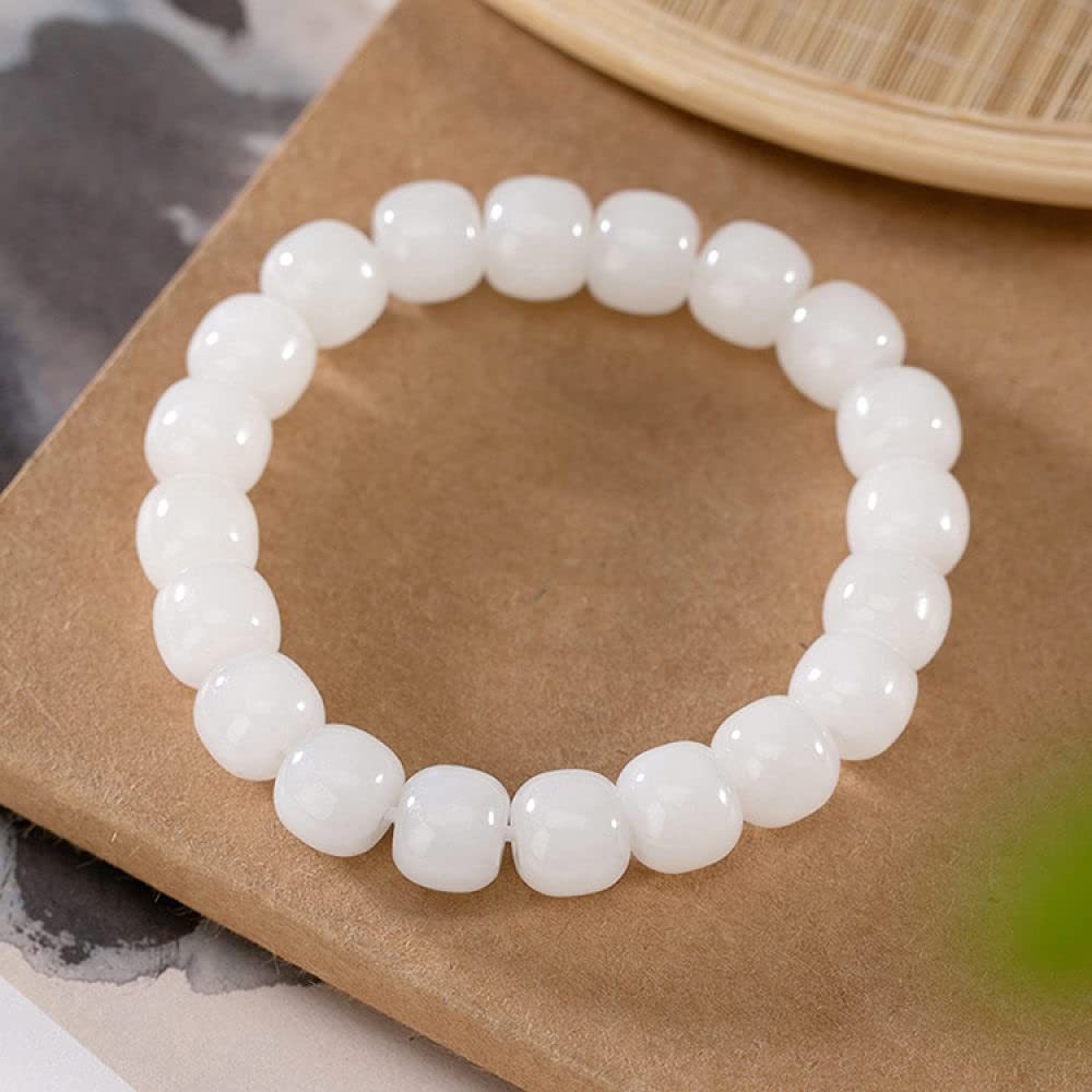 Girls Accessories Bracciale in Argento Sterling 925 Vintage per Donna Semplice Naturale Giada Bianca Perline a Botte Perline Gioielli Classici Fascino Spiaggia Estiva Birthday Gift