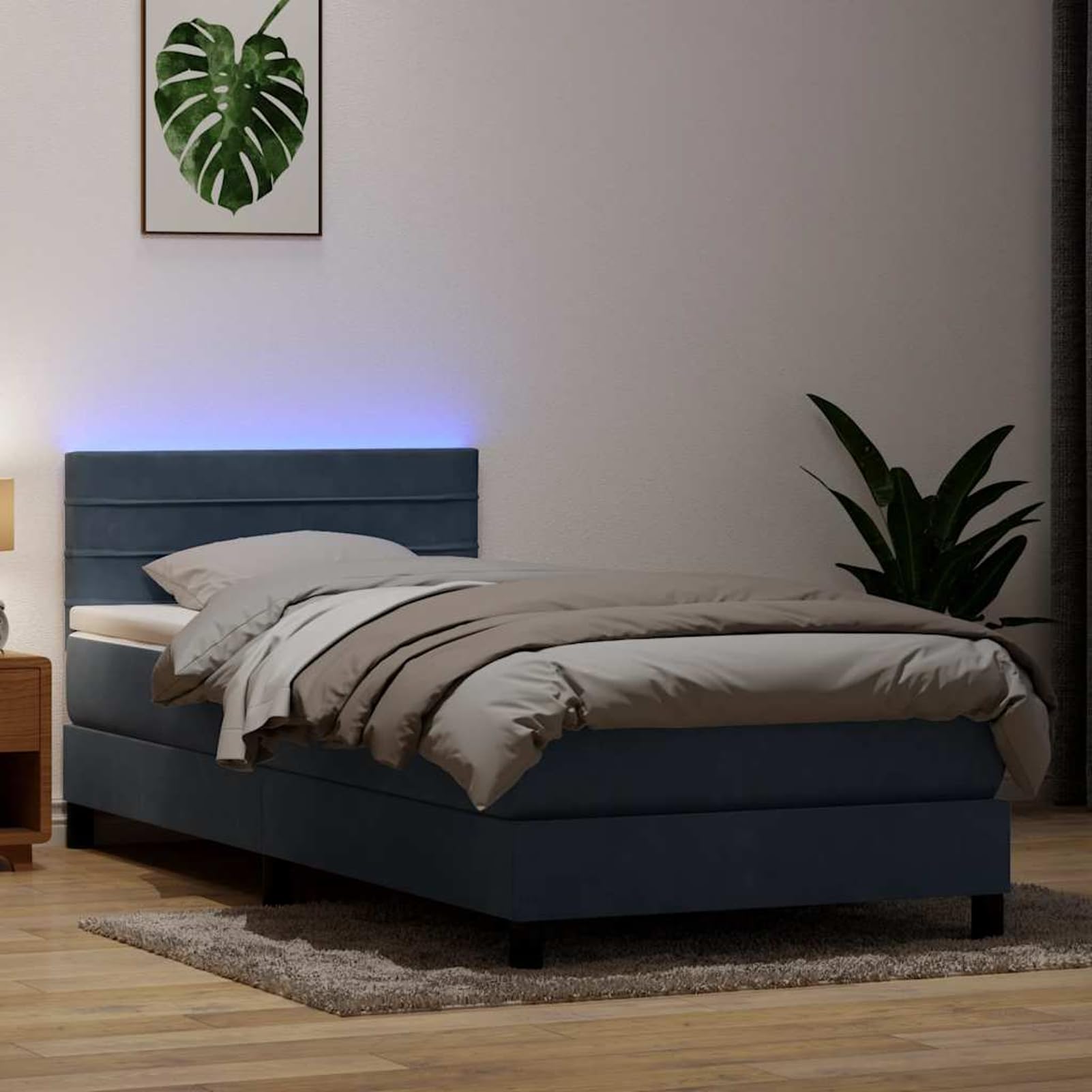 ATOMSTACK MAKER Letto a molle, 80 x 220 cm, con materasso a molle insacchettate e testiera regolabile in altezza, velluto grigio scuro, illuminazione a LED, coprimaterasso rimovibile, porta USB