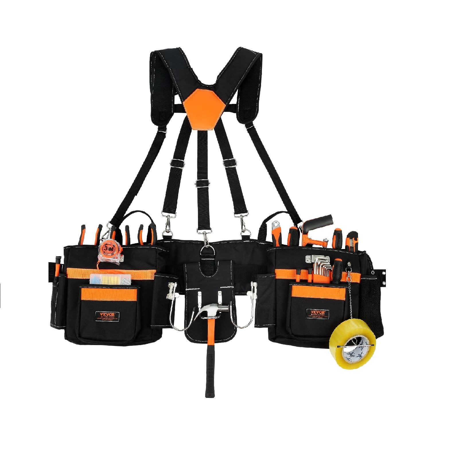 VEVOR Tool Belt Suspenders, 29-54” Adjustable, Heavy Duty Tool Belts for Men with Suspenders, Construction Tool Belt for Carpenters, Electricians, Gardening, Framers