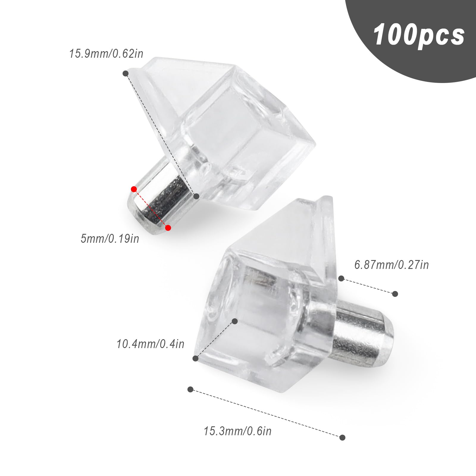 Uonlytech 200pièces De Support Pour Étagères Transparentes Lot De Accessoires De Mobilier Pour Placards Et Bibliothèques Facile à Installer Dimensions