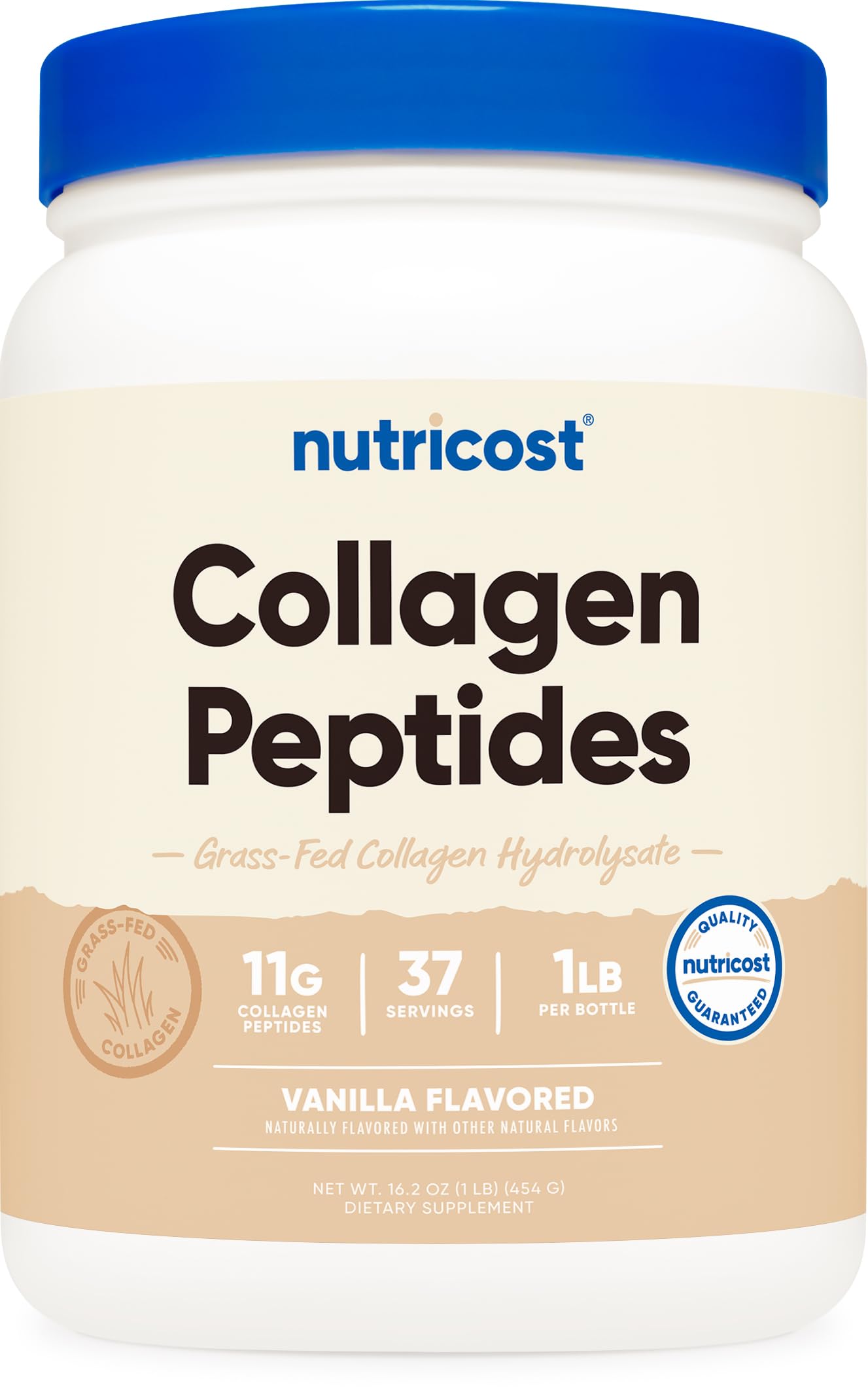 Nutricost Collagen Peptides Powder 1LB (454 G) (Vanilla) - Grass Fed Bovine Collagen Hydrolysate