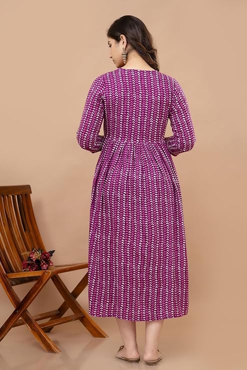Image of Maternity Feeding Anarkali Kurti Dress for Women | Cotton Nursing Kurta with Both Side Zippers | Pregnancy & Nursing Wear | Comfortable Ethnic