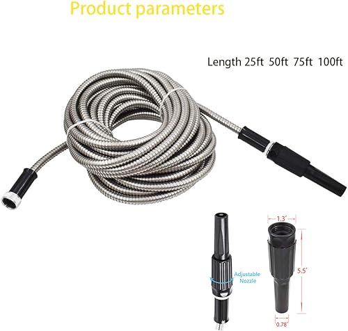 Miniatura 2 de WFLNHB Manguera de jardín flexible y ligera de acero inoxidable 304, mangueras de agua de metal ligero con boquilla para portátil (25)