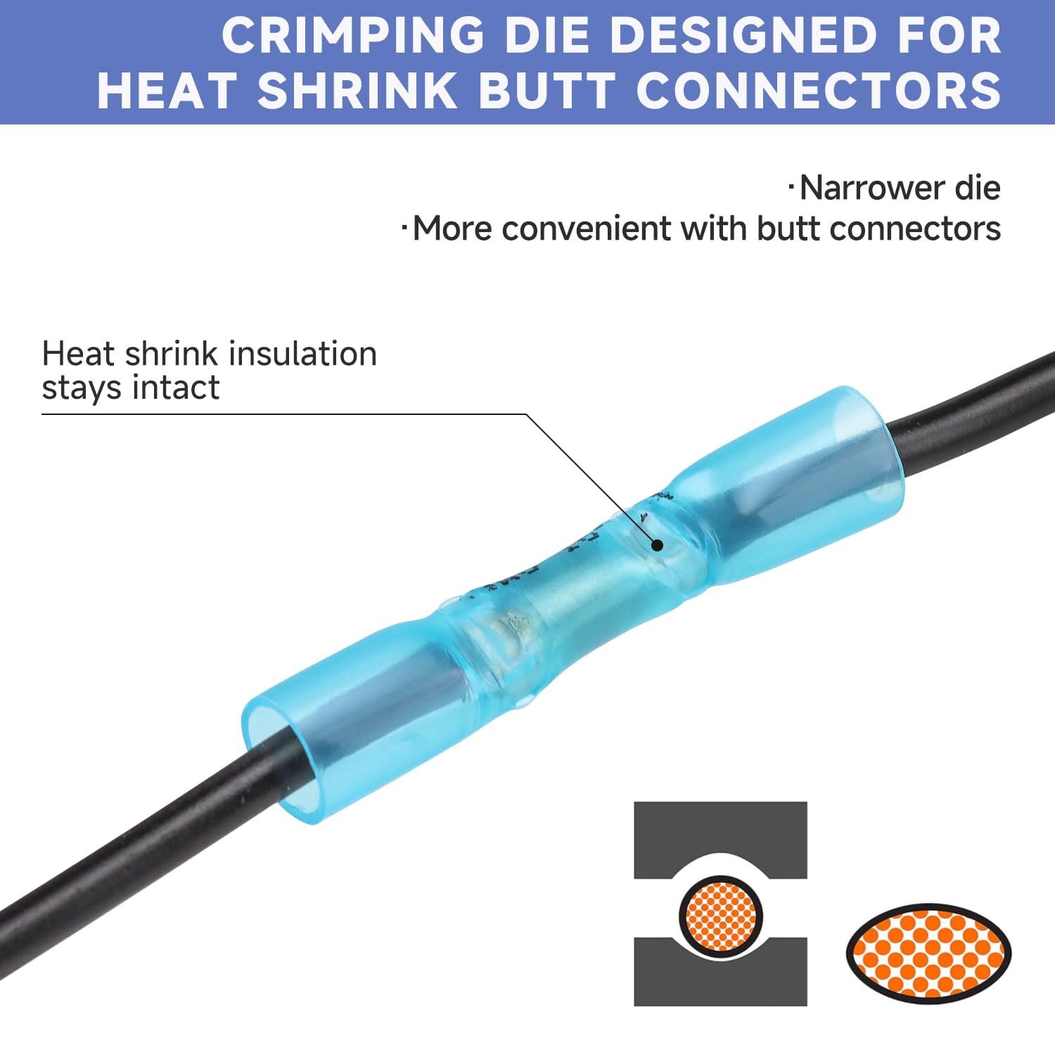 HKS Herramienta de crimpado para conectores termorretráctiles, crimpadoras de alambre de trinquete, AWG 22-8 (0,5-8,0 mm²), crimpadora de terminales de trinquete, herramienta de crimpado eléctrica