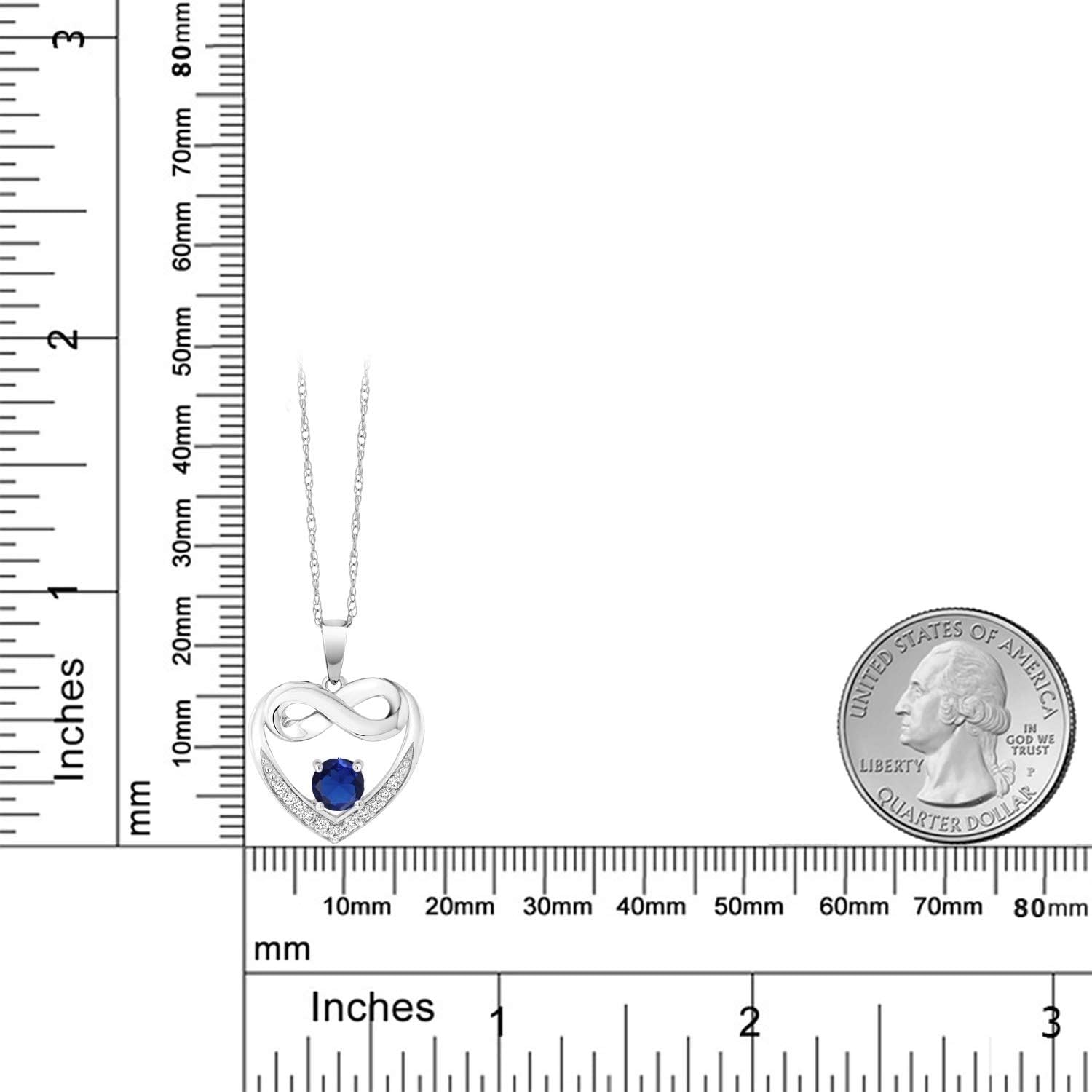 Gem Stone King 10K White Gold Customized and Personalized Round 5MM Gemstone Birthstone and White Lab Grown Diamond Heart and Infinity Pendant Necklace For Women with 18 Inch Silver Chain