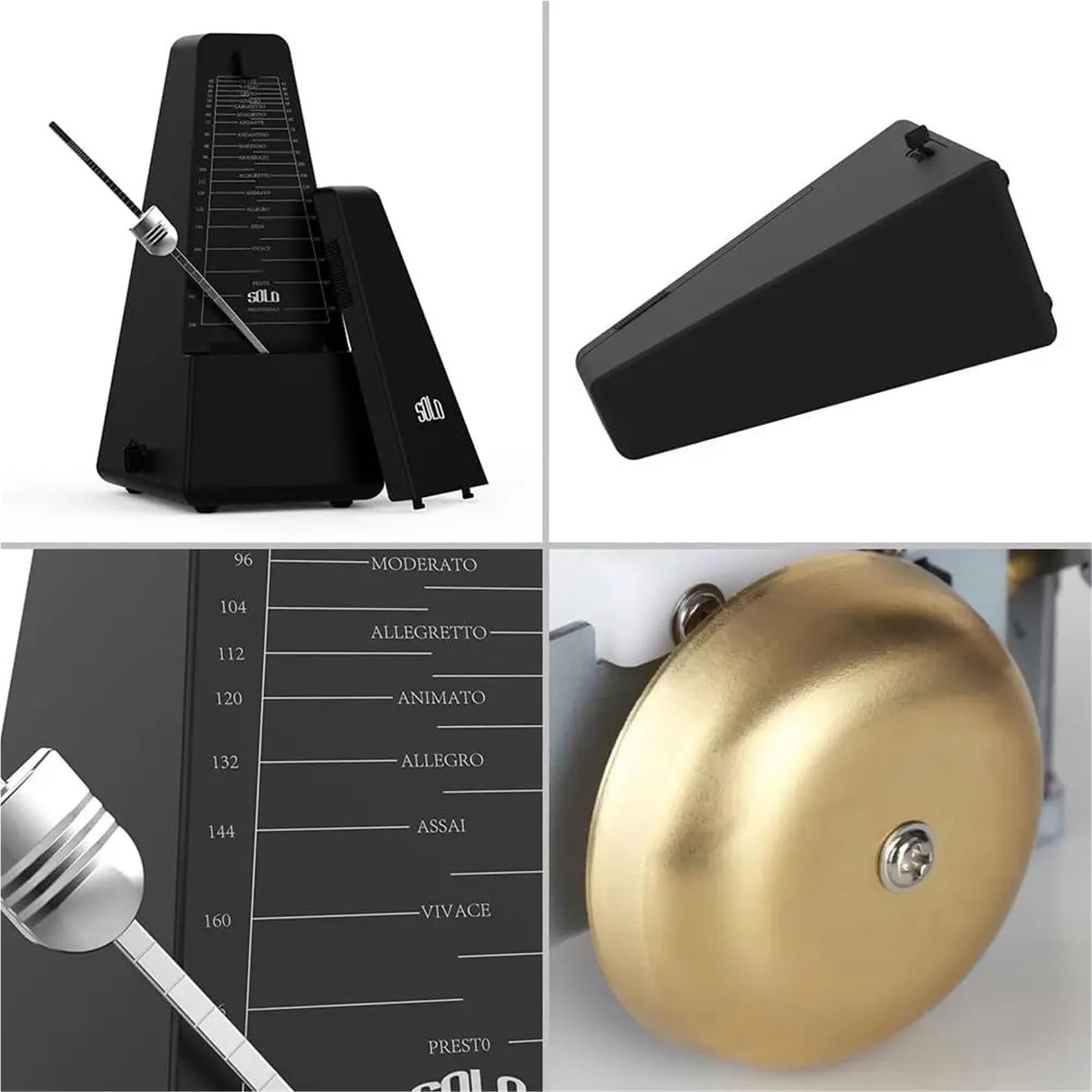 Mechaniczny metronom w stylu vintage, rytm, mechaniczny metronom, metronom w kształcie wieży, dzwonka do gitary, fortepianu, guzheng(S320-Black)