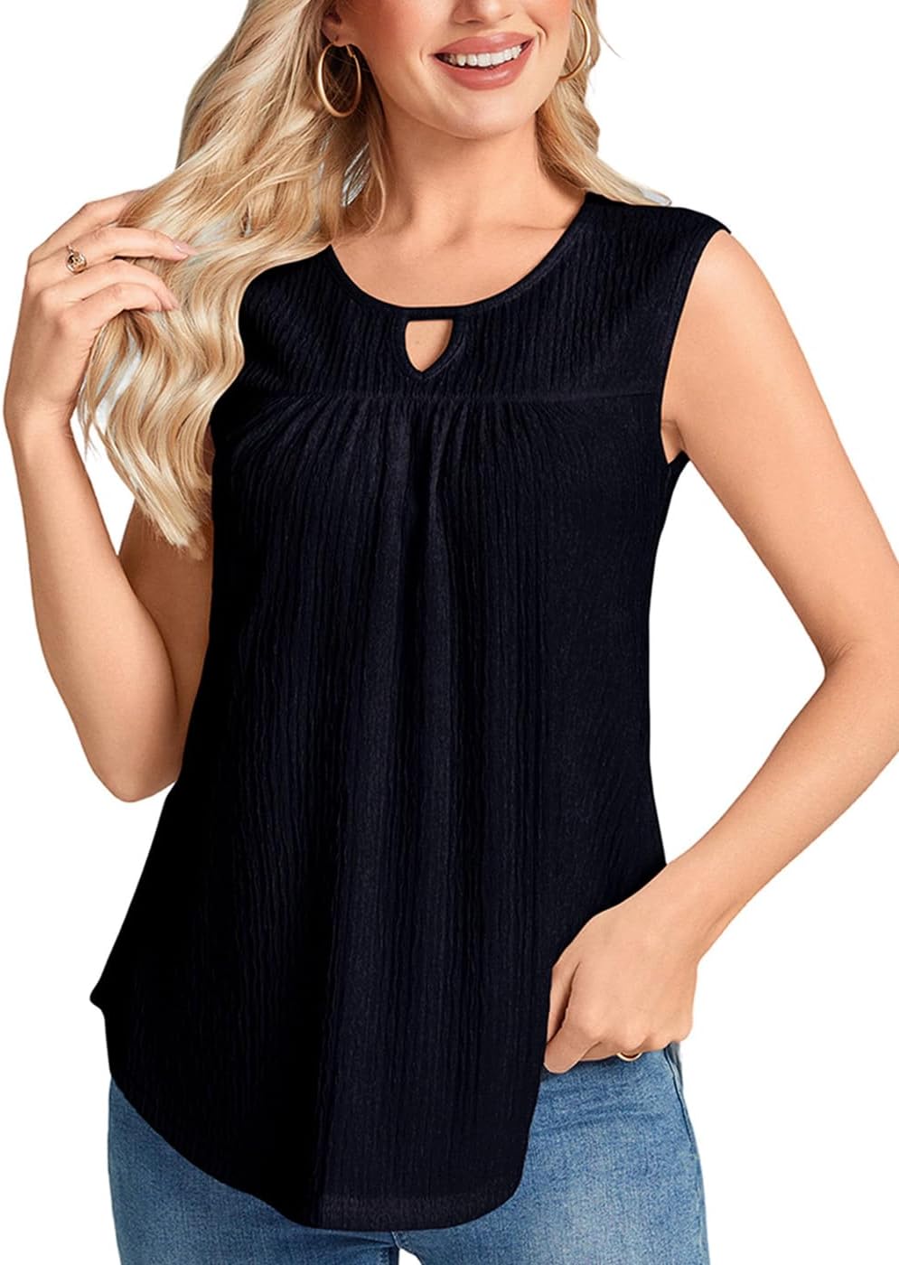 SUNNEGOO Womens Summer Tank Tops Sleeveless Dressy Casual Shirts Loose Fit Tunic Business Work Blouses Basic Trendy Outfits