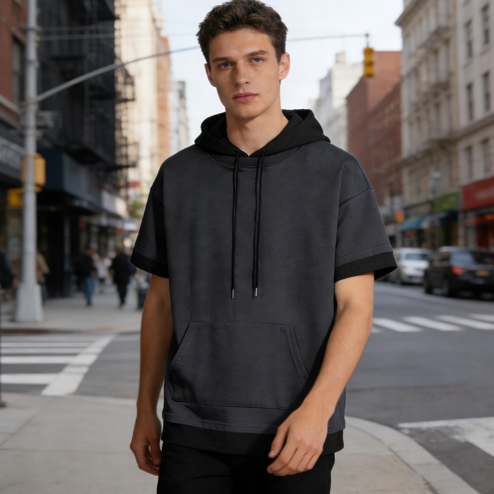 Kurzarm Hoodie Herren Sommer Sweatshirt T-Shirt mit Kapuze Kurzarm Kapuzenshirt Männer Pullover