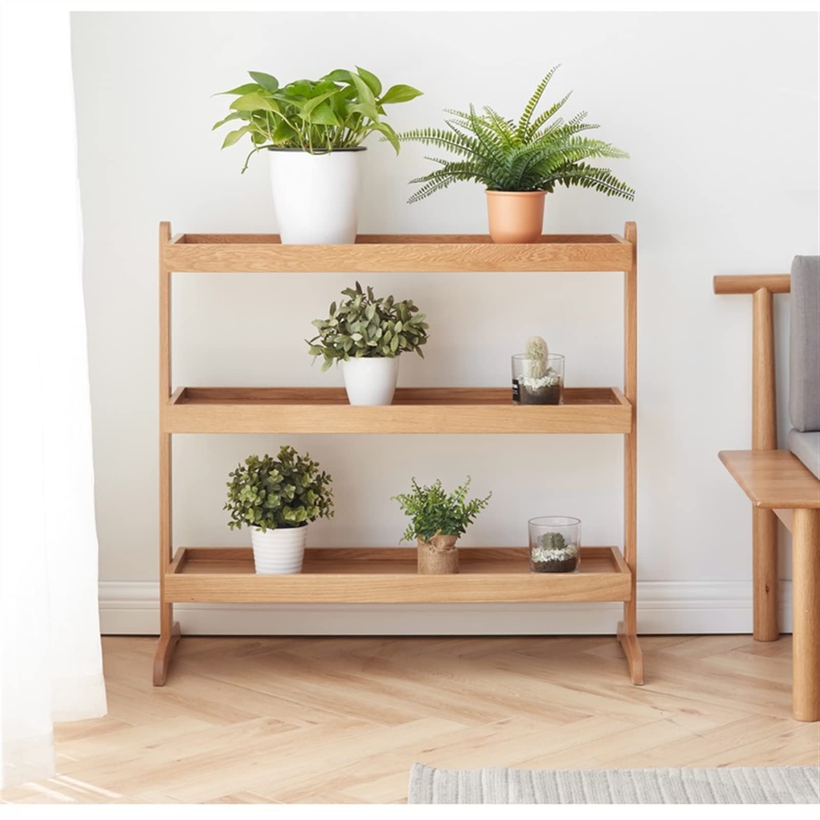 Support de fleurs en bois pour balcon, du sol au plafond, pour salon, extérieur, jardin, radis vert, support pour plantes