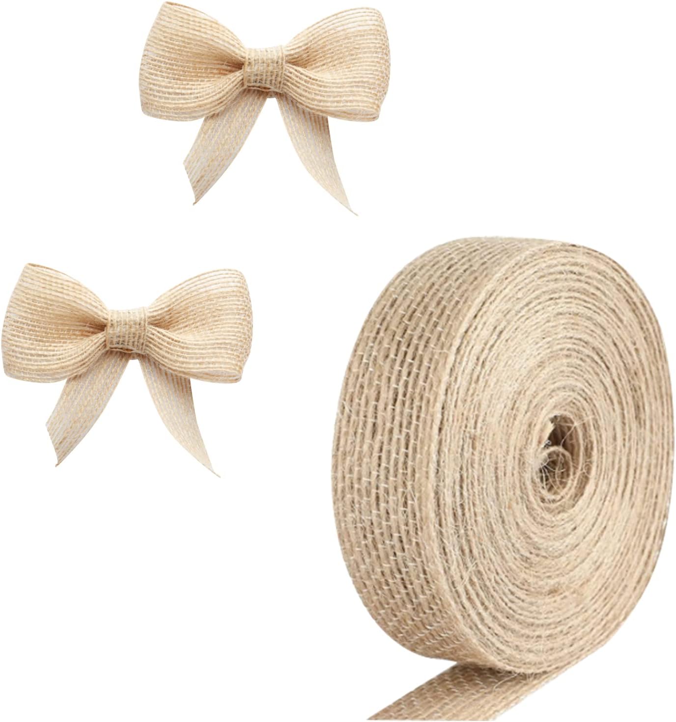 SHENLONG Jute Silk Hemp Ribbon, 2cm Wide, Natural, for Crafts, Gift Wrapping, Floral Arrangements, Wedding Decor